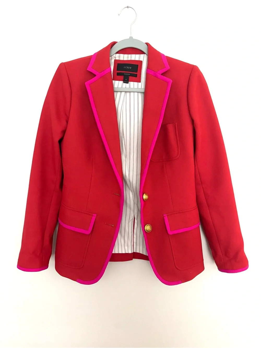 J. Crew Rhodes Red Blazer-Hot Pink Trim and Gold Button Detail Woman’s Size 0